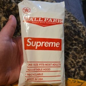 Supreme White Rain Poncho with Red Logo